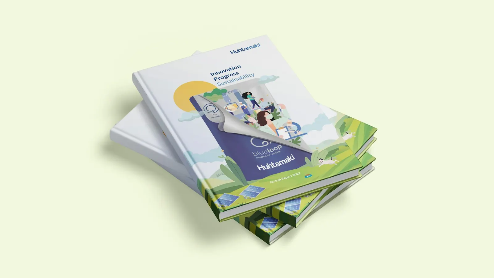 Stack of professionally designed and printed company profile booklets