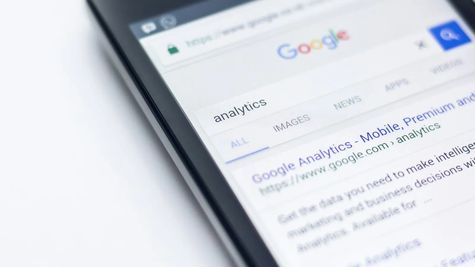 Smartphone showing Google search results