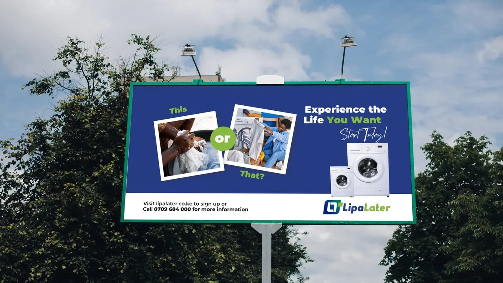 Large roadside billboard designed by Bravura, showing how outdoor advertising reads from a distance