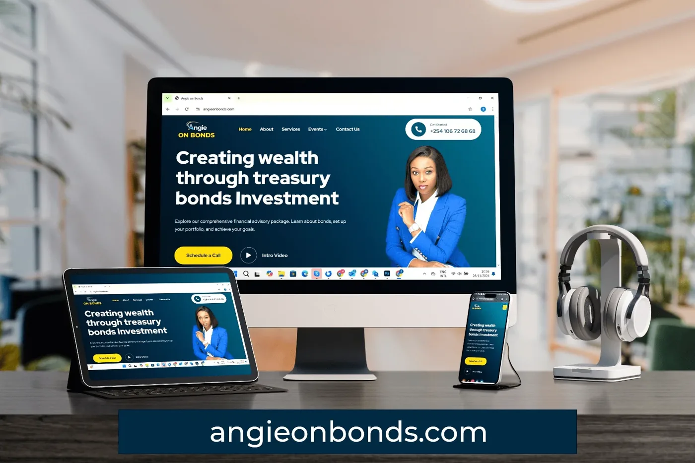 Angie on Bonds website on desktop monitor
