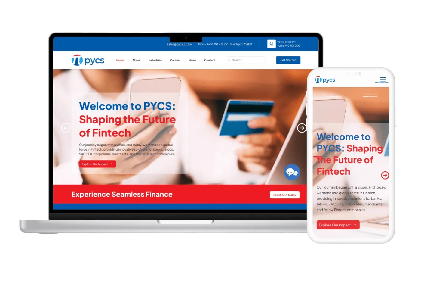 PYCS website redesign on laptop and phone