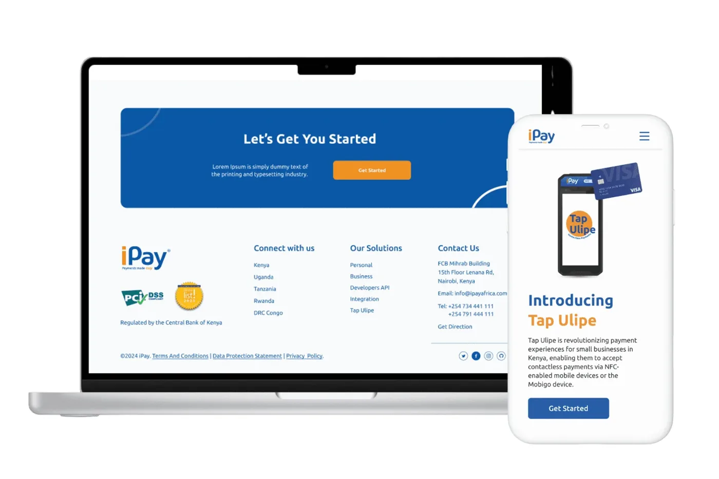 iPay website pages on desktop and mobile